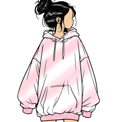 realistic girl with a oversized sweatshirt on and a bun