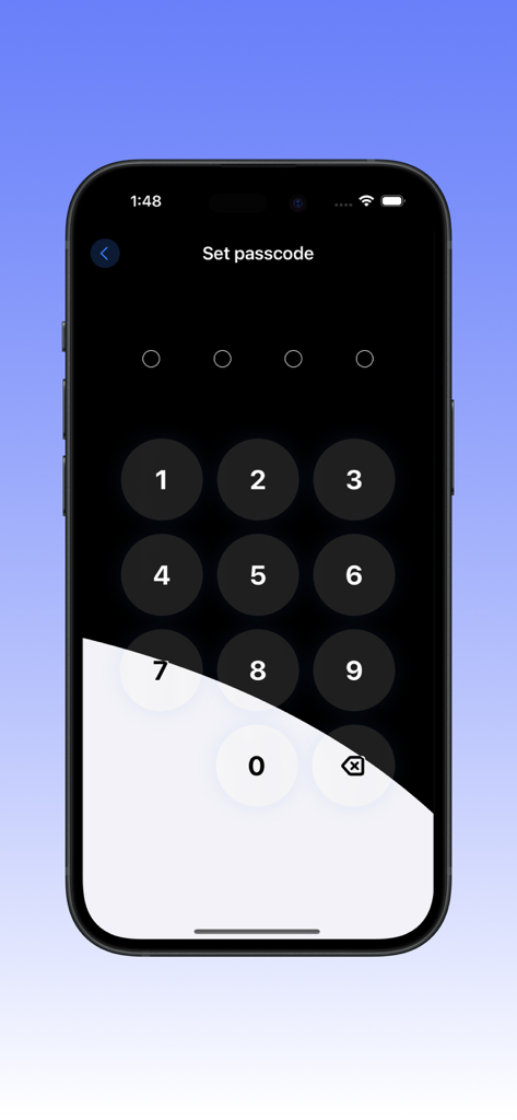 CashBook: Cash management - Secure passcode setup screen in the CashBook cash management app