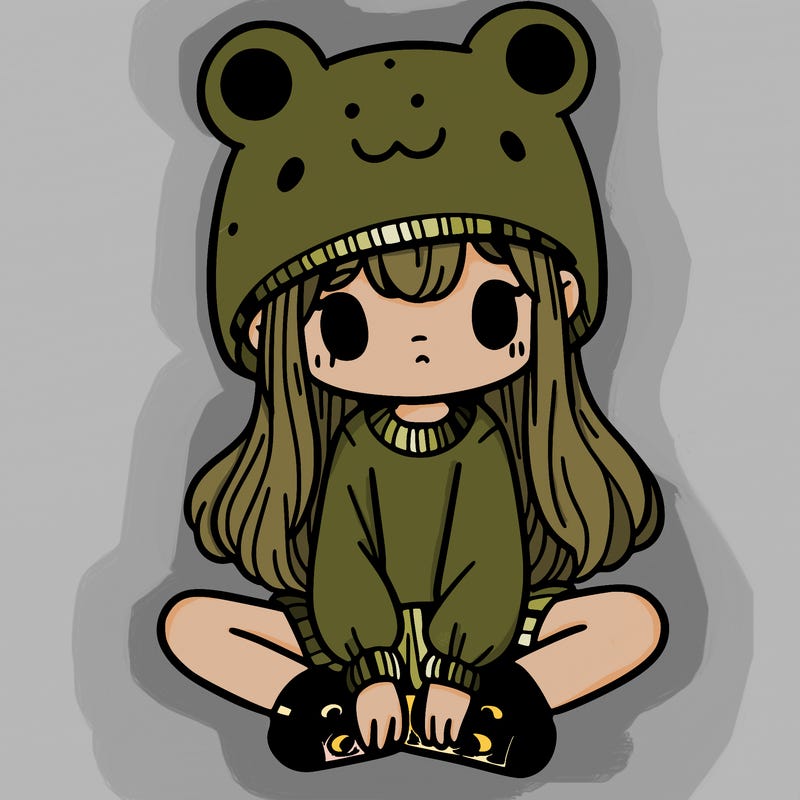 a girl wearing a frog hat and some frog socks