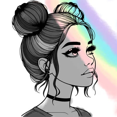 realistic girl with buns on the top of her head