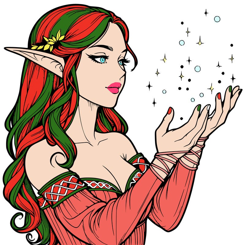 realistic elf girl doing magic