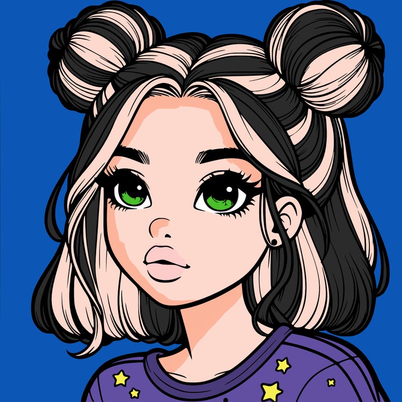 realistic girl with space buns on the side of her head