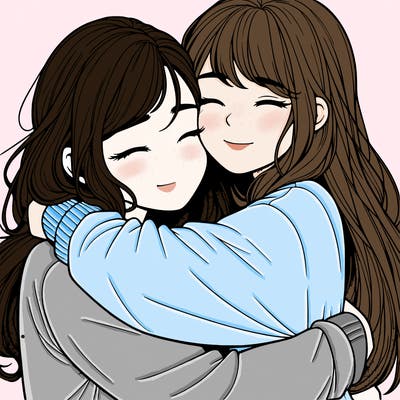 realistic two girls hugging