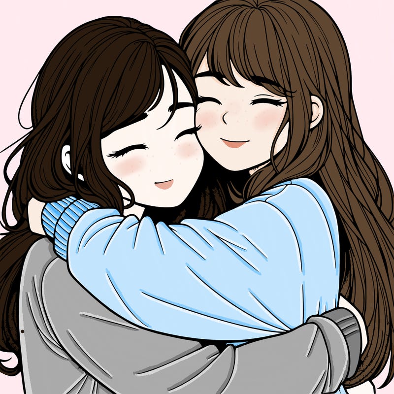 realistic two girls hugging