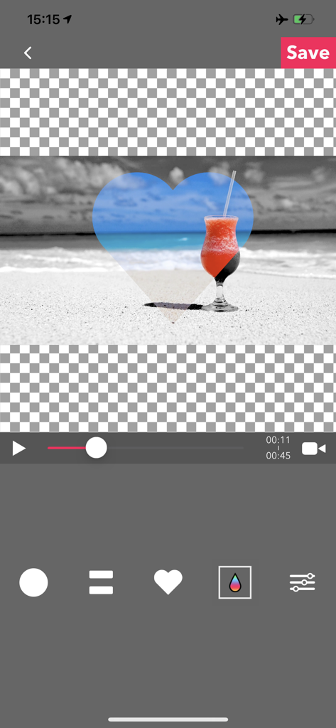 MovStash - Blur Video Editor - MovStash app interface showing a heart-shaped mask tool applied to a video for creative blurring.
