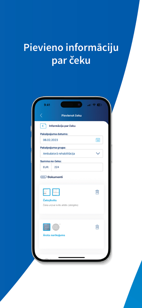 BALTA - Mobile app screen for submitting insurance claim receipt information and documents.