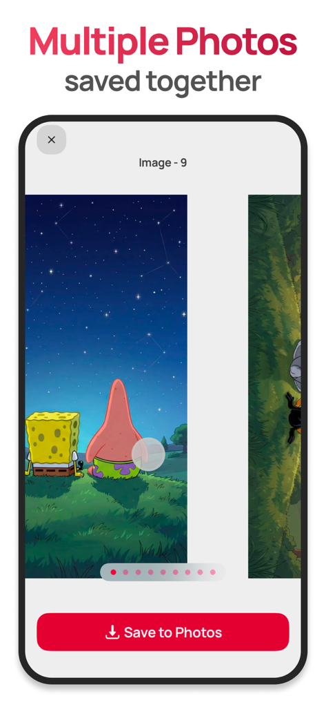 SaveTikTok: Save Videos - 다운로드 버튼이 있는 여러 사진 저장 기능을 보여주는 SaveTikTok 앱 인터페이스