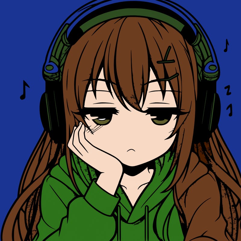 tired anime girl with head phones