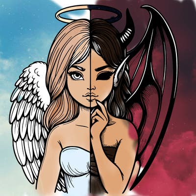 realistic angel half demon