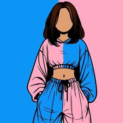 realistic girl faceless with baggy pants and a crop top