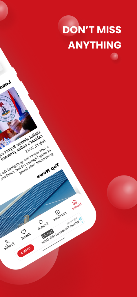 BusinessDay News mobile app display showing news updates on a red background with the text Don't Miss Anything