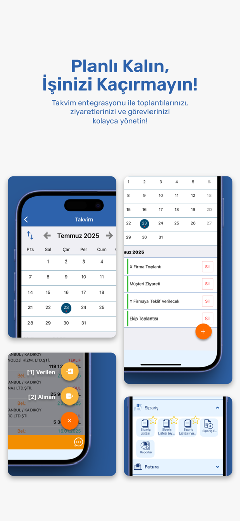 DIA Mobil app screenshot showing business calendar and task management interface