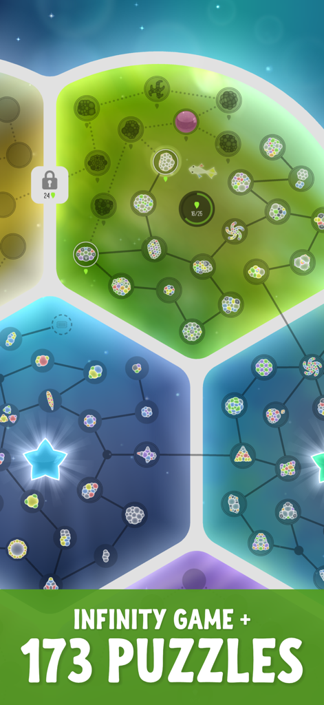 Tiny Bubbles level map showing hundreds of puzzles and infinity mode