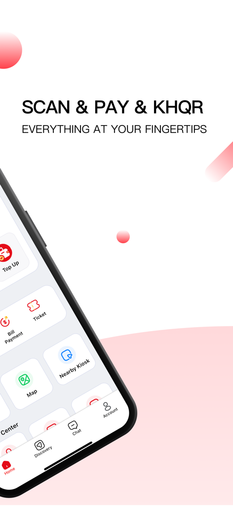 U-Pay - Un smartphone que muestra la pantalla de inicio de la aplicación U-Pay con opciones de escaneo y pago y funciones de pago de facturas.