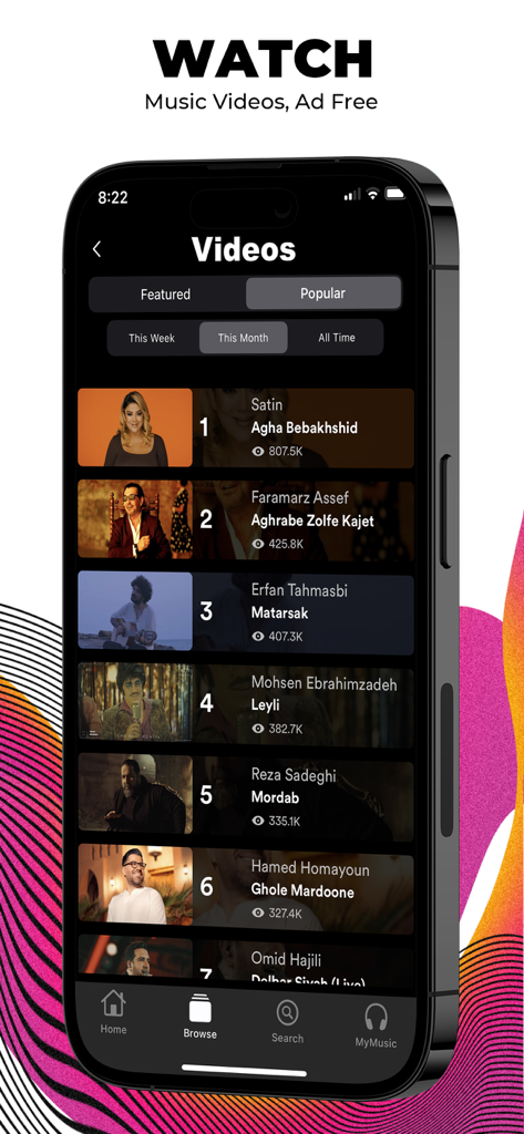 Navahang - A list of popular Persian music videos in the Navahang app