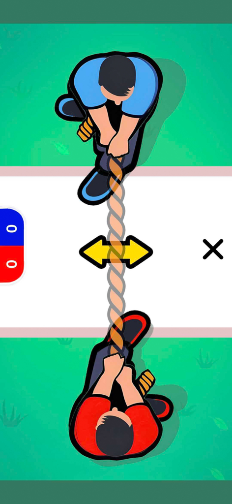 2 Player Challenge: Mini Games - A top-down view of two cartoon characters competing in a tug of war mini game from the 2 Player Challenge app.