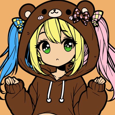 cute anime girl with ponytails and a cute bear hoodie