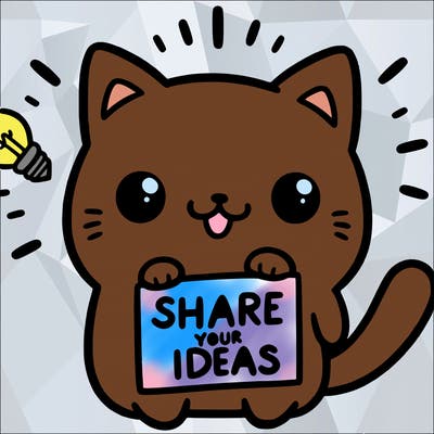 a cute cat saying share your ideas