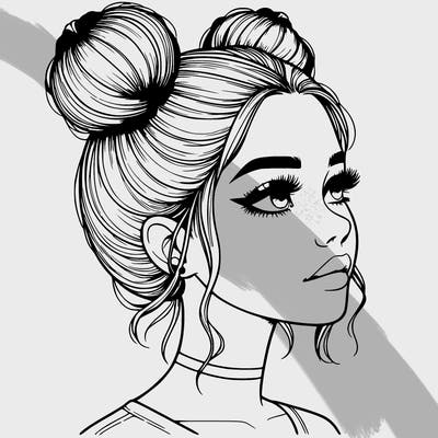 realistic girl with buns on the top of her head