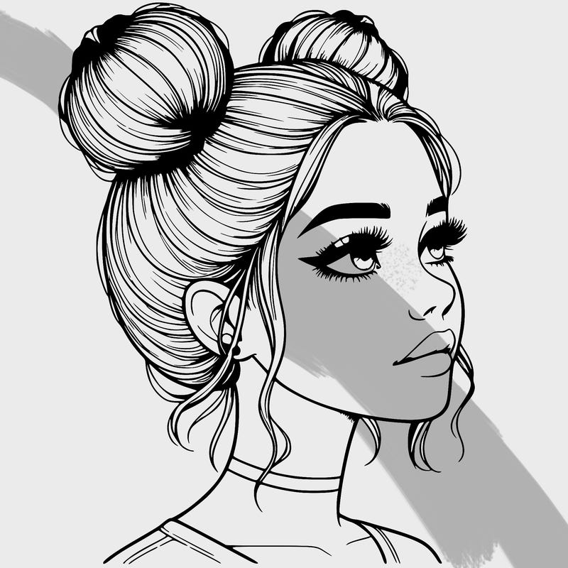 realistic girl with buns on the top of her head