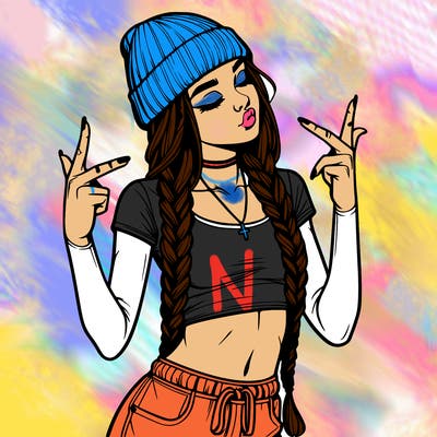realistic teenage girl with braids and a beanie and crop top doing 🫶🏼