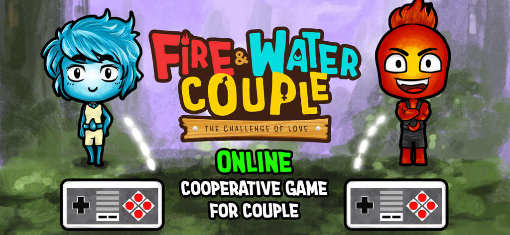 Fire boy and Water girl characters in an online cooperative game for couples