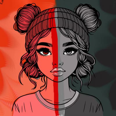 realistic girl with buns in her hair with a beanie on