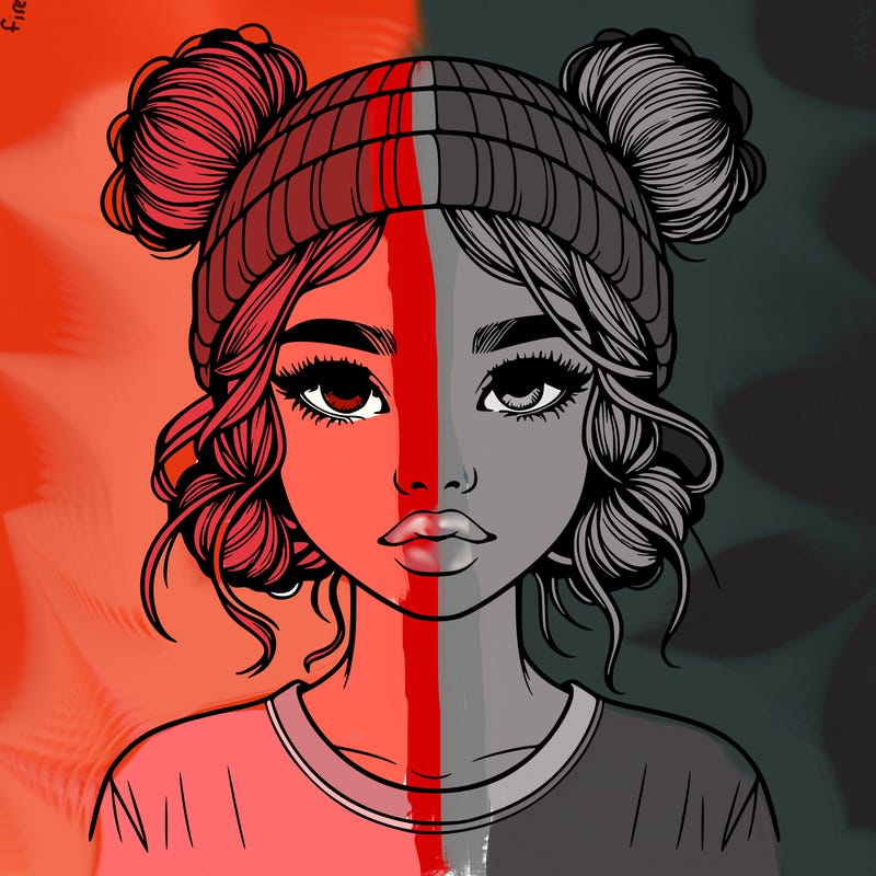 realistic girl with buns in her hair with a beanie on