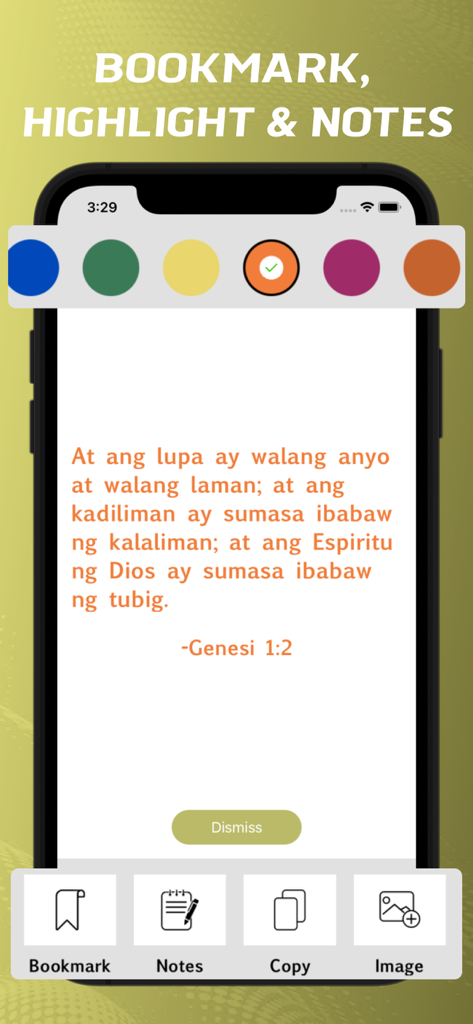 Tagalog Bible - offline - Interface do aplicativo da Bíblia em Tagalo mostrando recursos de destaque e anotações em cores