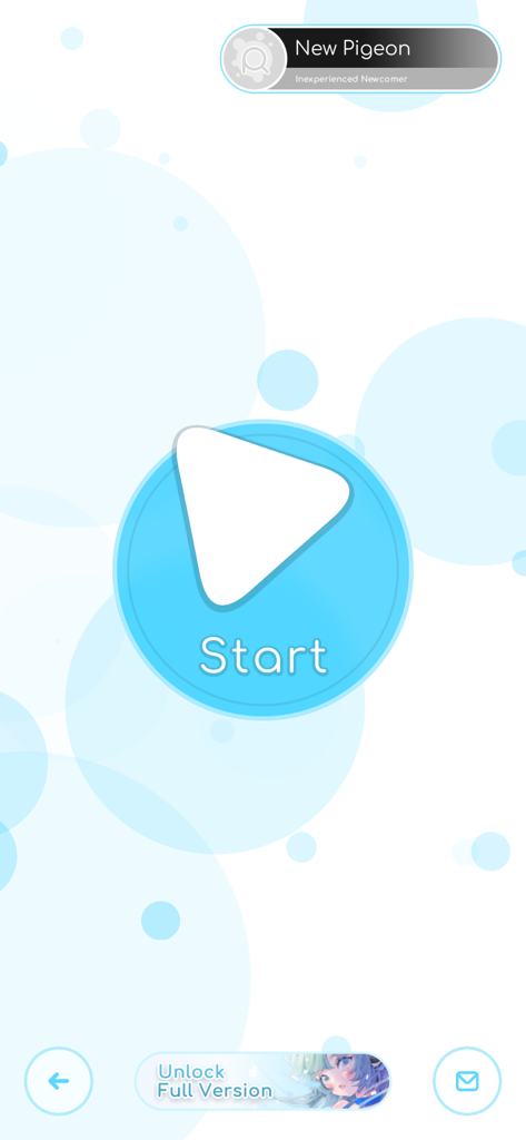 Rizline - Rizline Rhythmusspiel Startbildschirm mit einem großen blauen Wiedergabe-Button und minimalistischem geometrischem Hintergrund