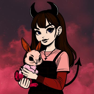 realistic devil girl holding evil bunny