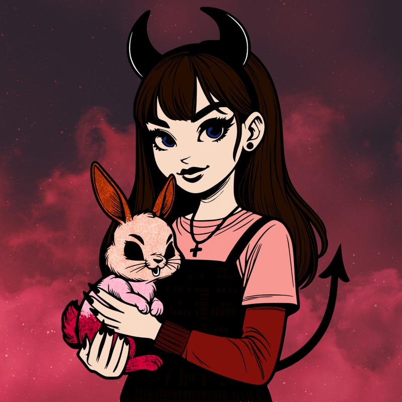 realistic devil girl holding evil bunny