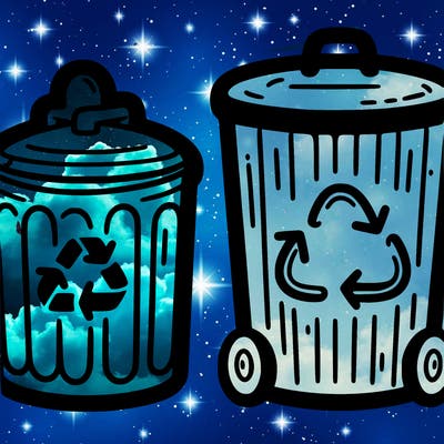 garbage can and recycling can small in the middle