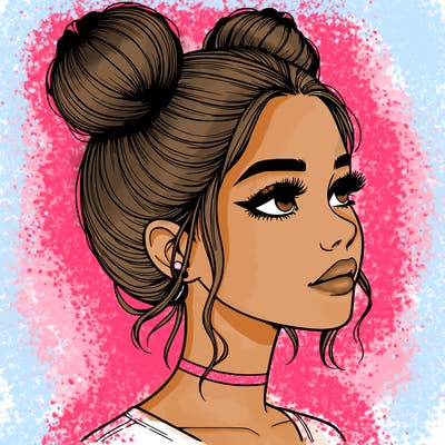 realistic girl with buns on the top of her head
