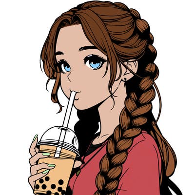 realistic girl with braided hair drinking boba