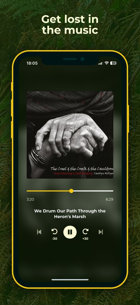 Wildstream - Wildstream app music player interface playing a song by Carolyn Hillyer