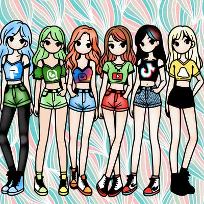 a group of girls wearing crop tops and shorts