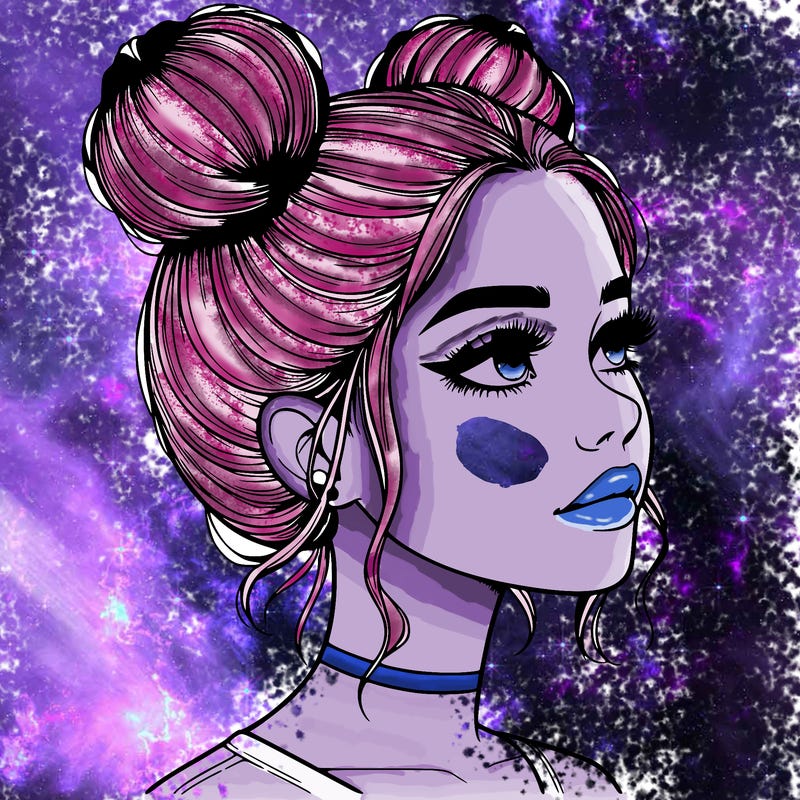 realistic girl with buns on the top of her head