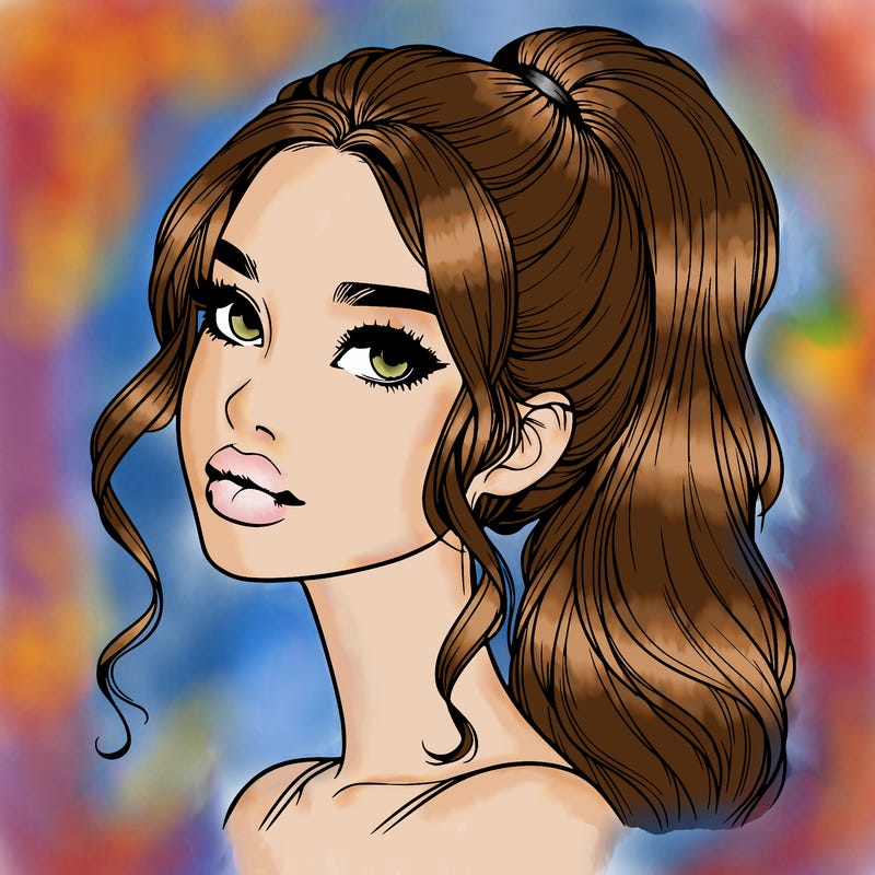 realistic girl with a ponytail on her hair and lips