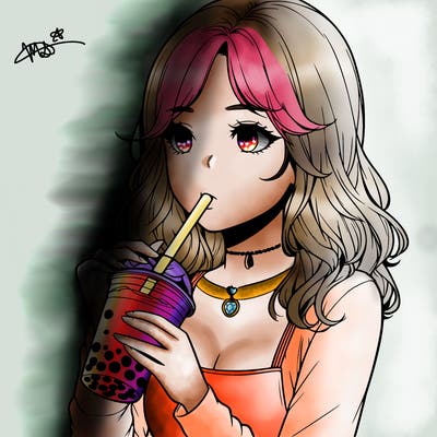 realistic girl drinking boba tea