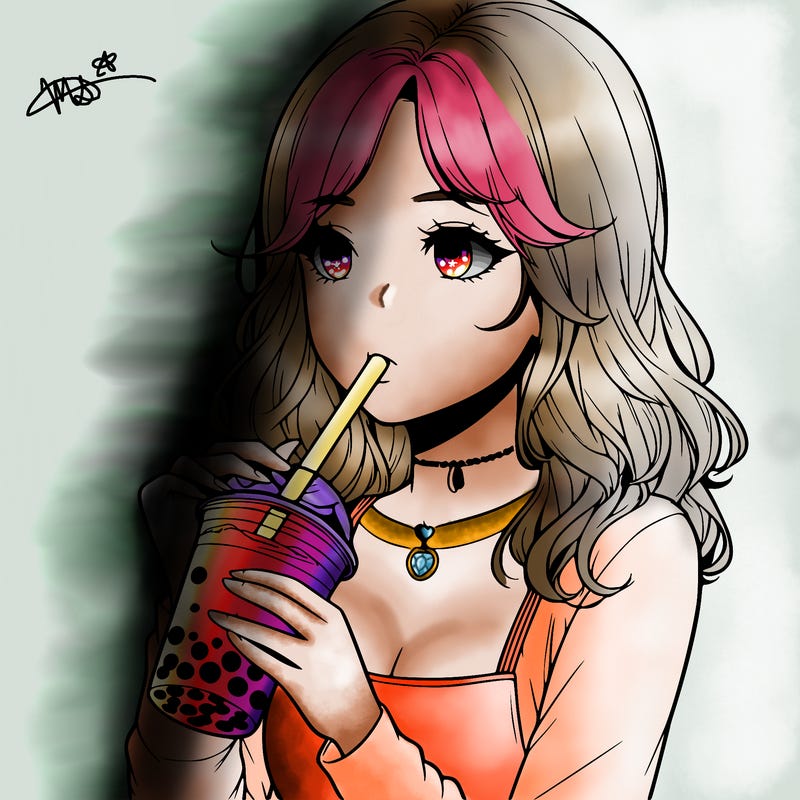 realistic girl drinking boba tea