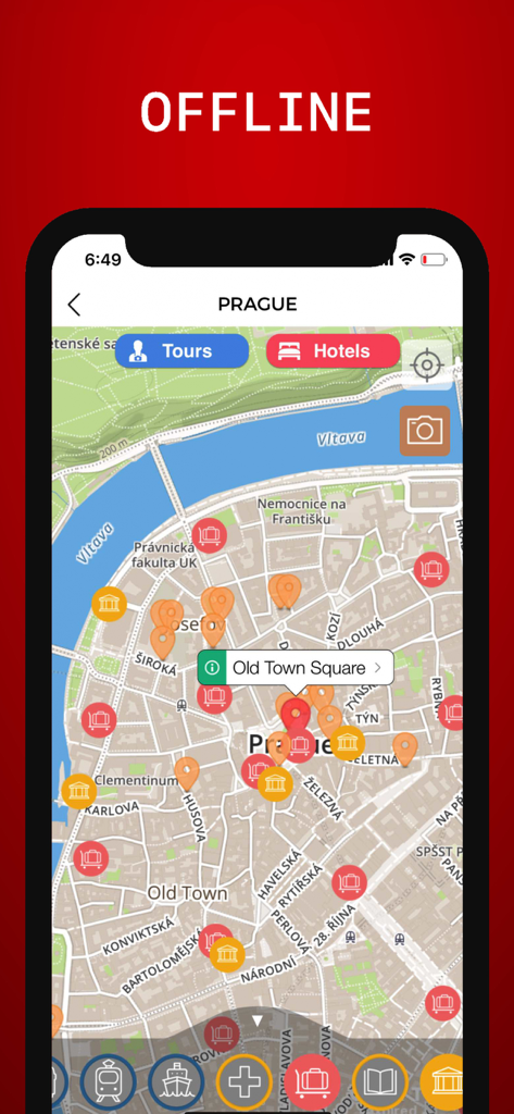 Prague Travel Guide . - 프라하의 다양한 관심 지점과 구시가지 광장 위치를 표시하는 프라하 오프라인 인터랙티브 지도