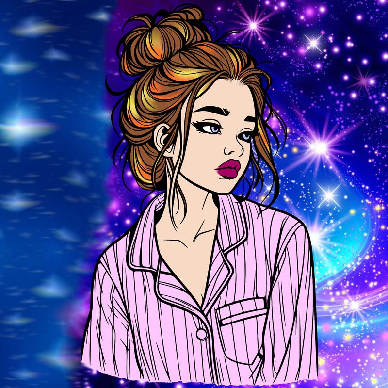 realistic woman with pajamas on and a messy bun
