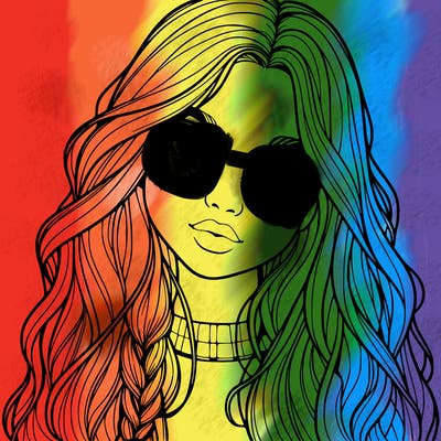 girl with long hair and freckles and glasses realistic