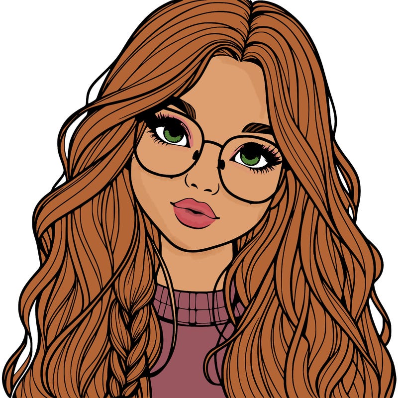 girl with long hair and freckles and glasses realistic