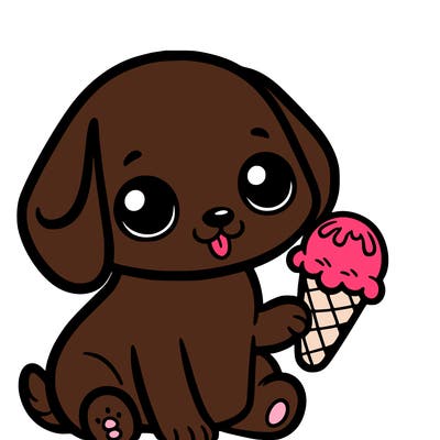 a puppy with a ice cream cone in his hand