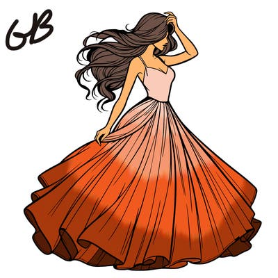 realistic woman with dress flowing in the wind