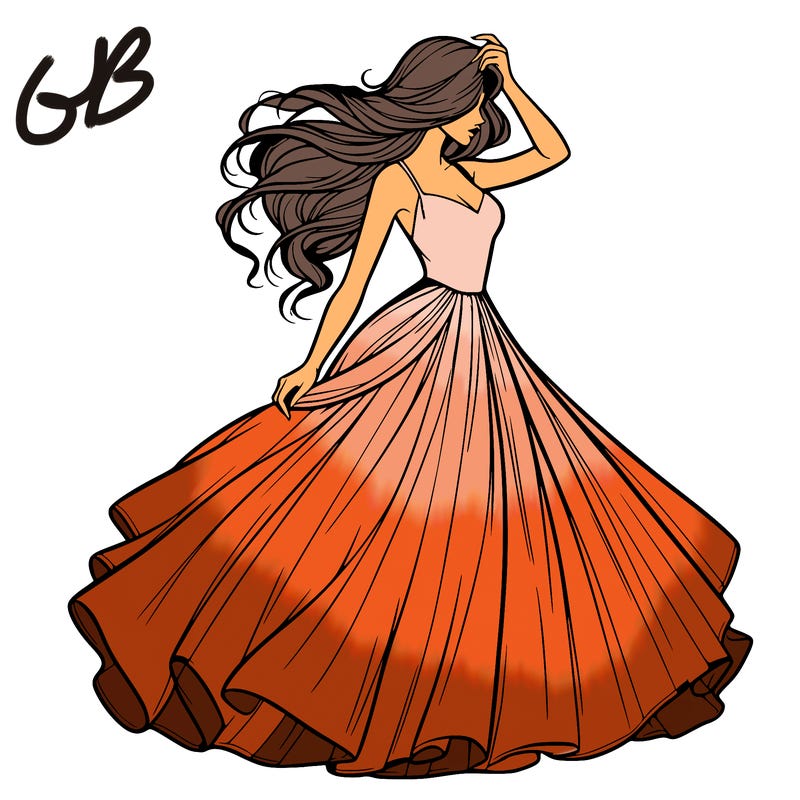 realistic woman with dress flowing in the wind