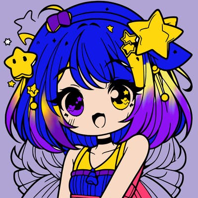 cute anime girl with star accessories