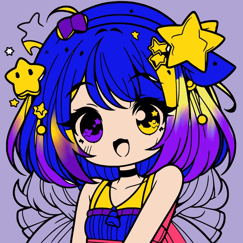 cute anime girl with star accessories